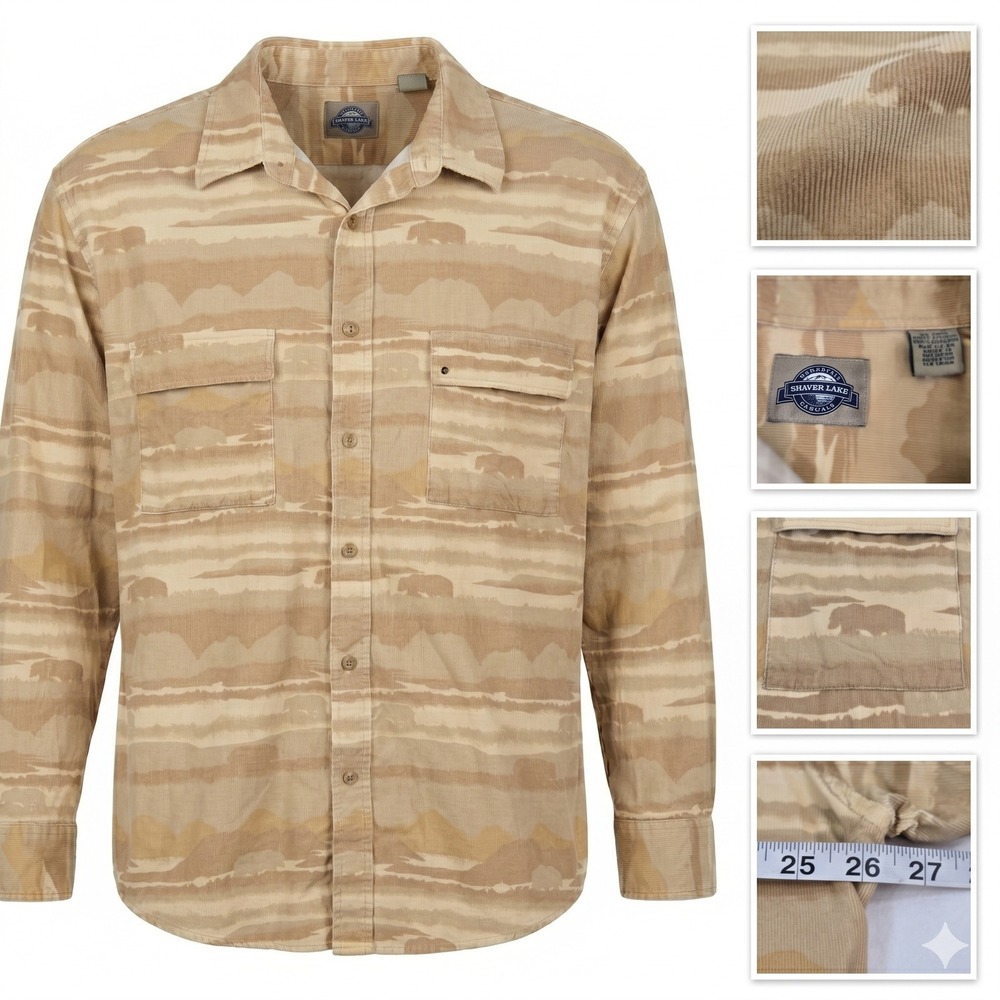 Shaver Lake Casuals Corduroy Shirt XL‎ Brown Bear Mountain Landscape Wildlife